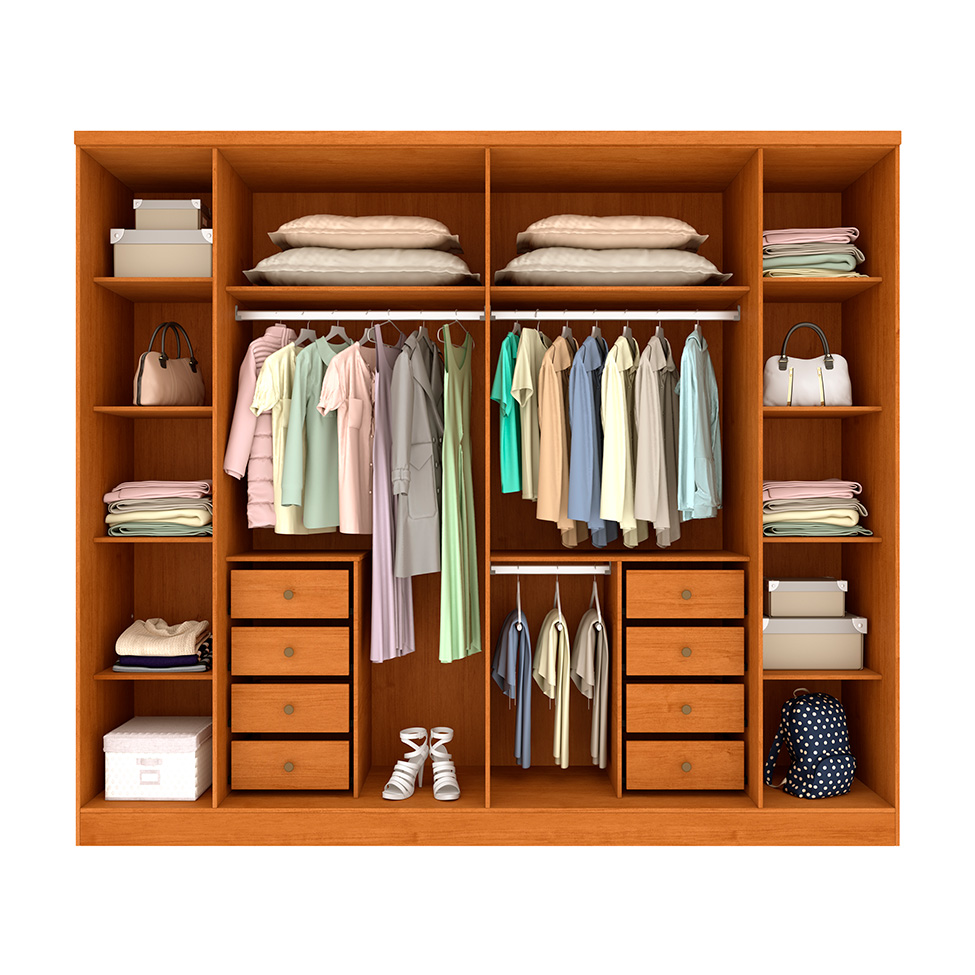 Guarda-Roupa Casal Sevila sem Pés 6 Portas 8 Gavetas Cinamomo e Off White