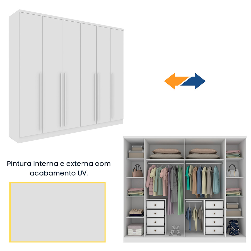 Guarda-Roupa Casal Sevila sem Pés 6 Portas 8 Gavetas Neve