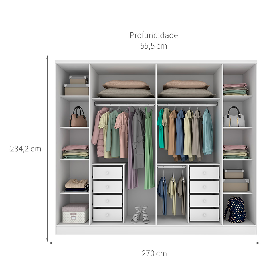 Guarda-Roupa Casal Sevila sem Pés 6 Portas 8 Gavetas Neve