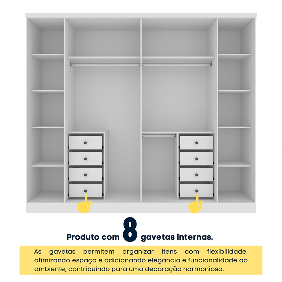 Guarda-Roupa Casal Sevila sem Pés 6 Portas 8 Gavetas Neve