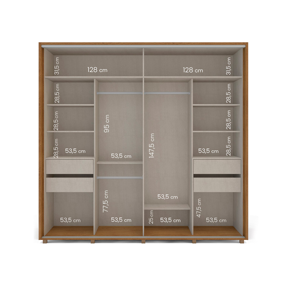 Guarda-Roupa Casal Sevilha Flex 2 Portas 4 Gavetas Freijó 213cm