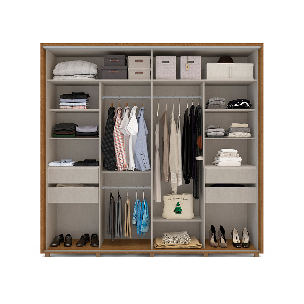 Guarda-Roupa Casal Sevilha Flex 2 Portas 4 Gavetas Freijó e Off White 213cm
