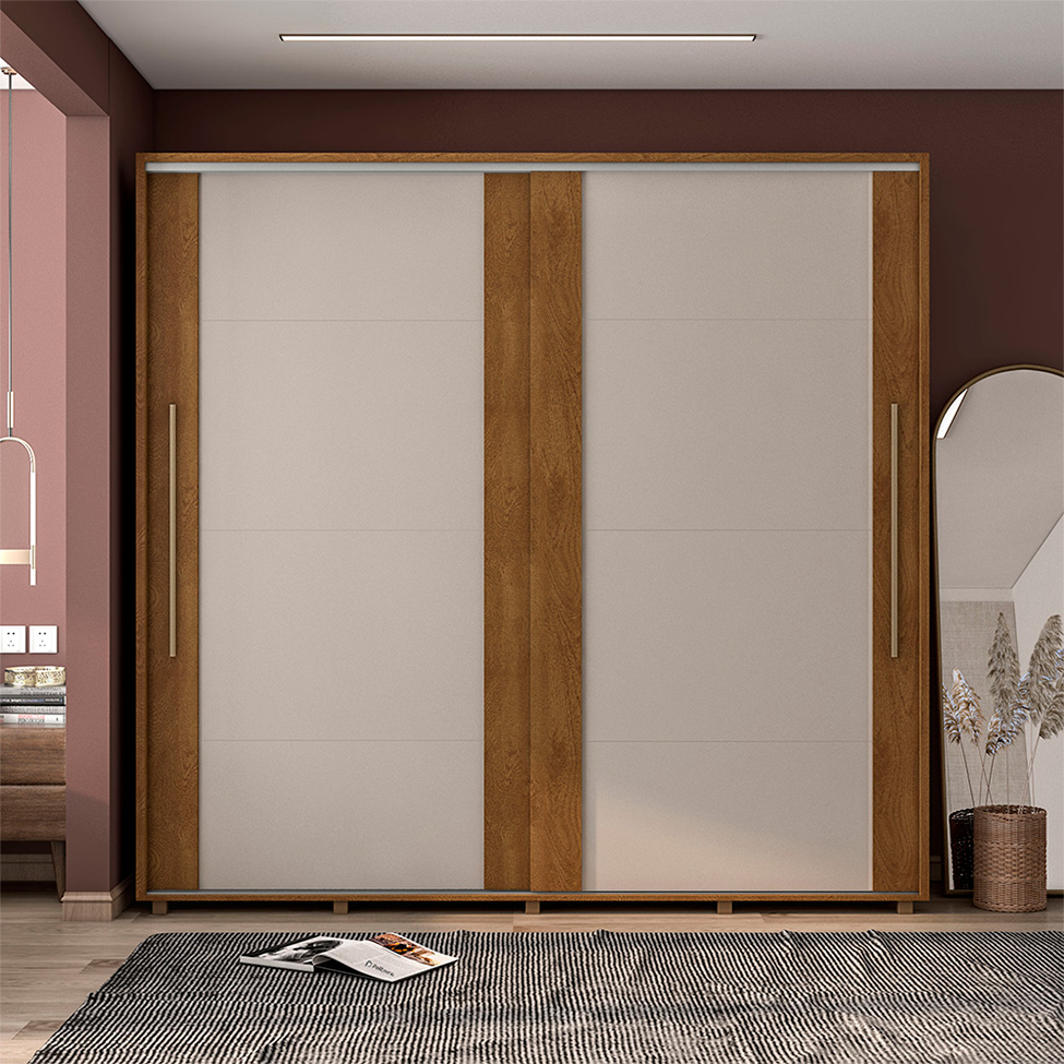Guarda-Roupa Casal Sevilha Flex 2 Portas 4 Gavetas Freijó e Off White 213cm