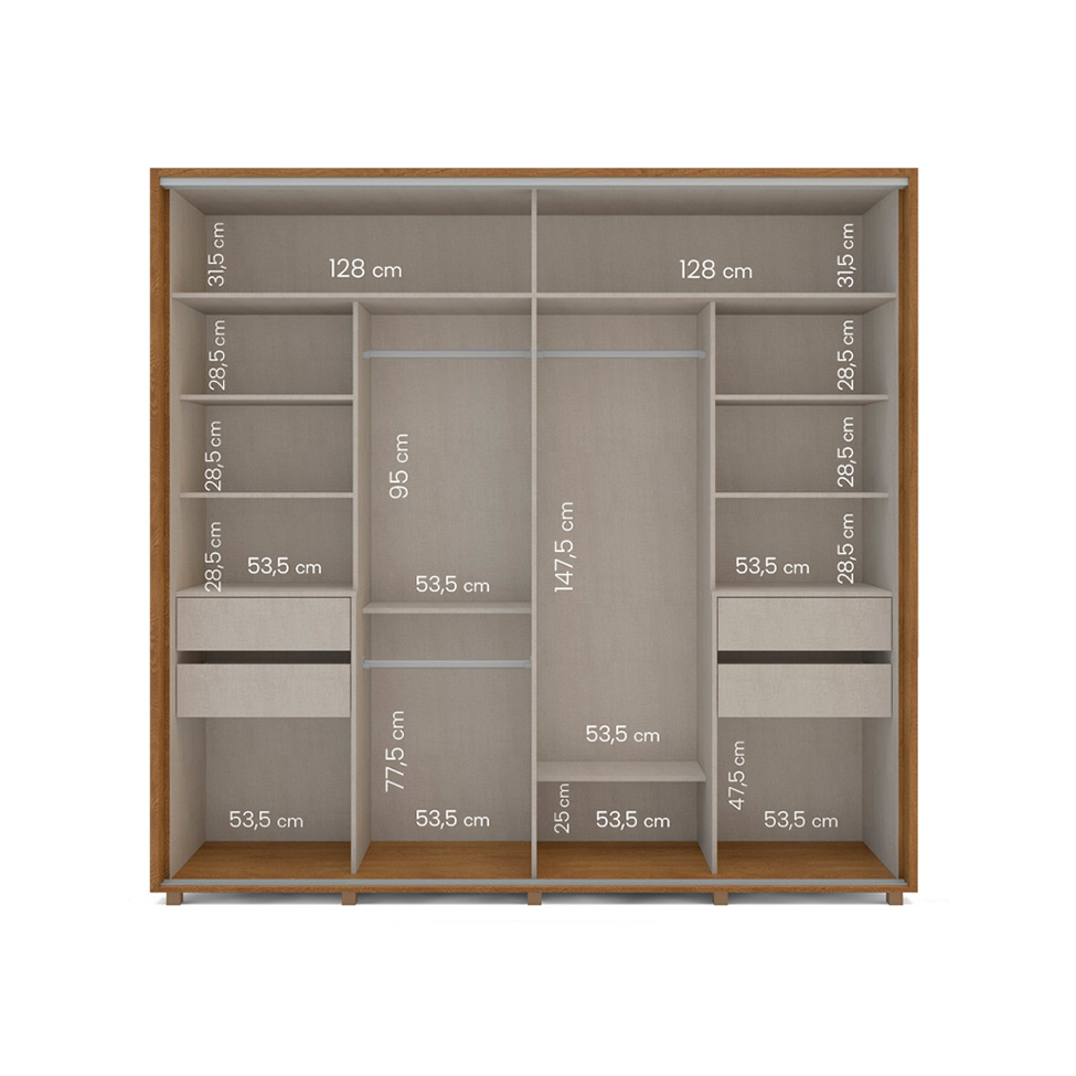 Guarda-Roupa Casal Sevilha Flex 2 Portas 4 Gavetas Freijó e Off White 213cm