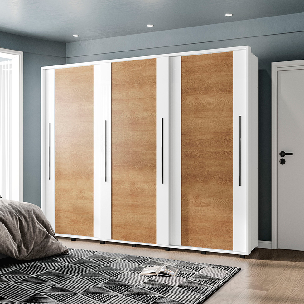Guarda-Roupa Casal Sevilha Flex 3 PT 4 GV Branco e Freijó