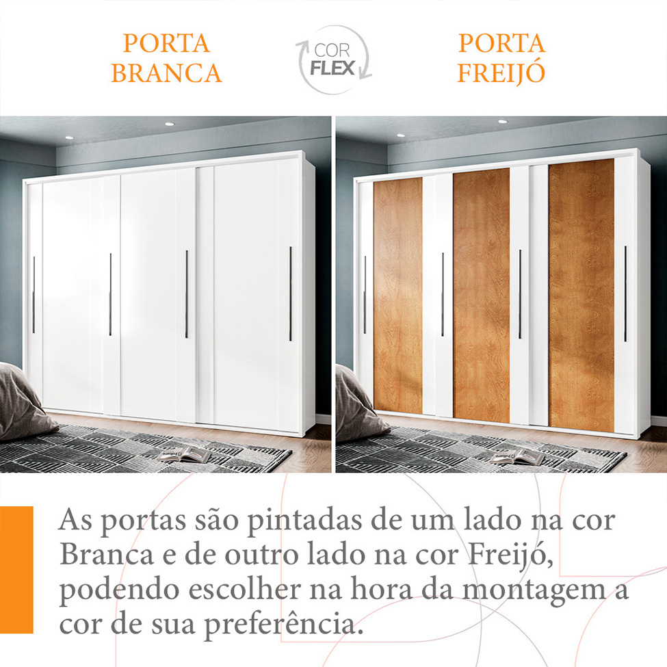 Guarda-Roupa Casal Sevilha Flex 3 PT 4 GV Branco e Freijó