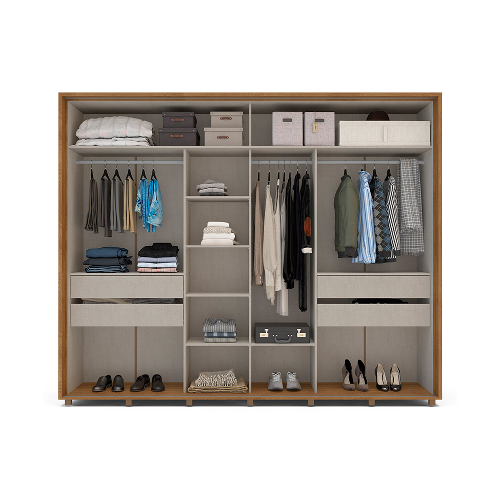 Guarda-Roupa Casal Sevilha Flex 3 Portas 4 Gavetas Freijó