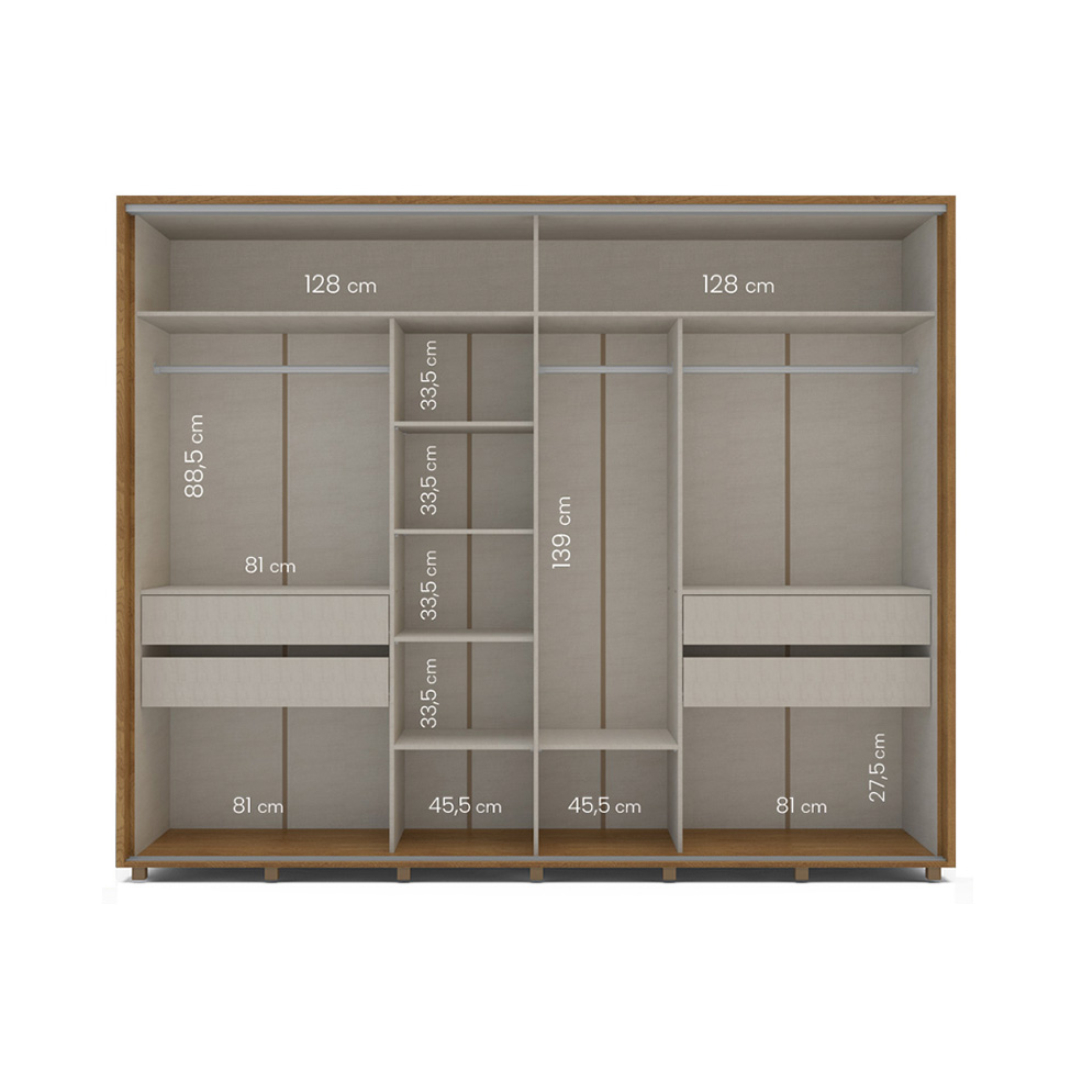 Guarda-Roupa Casal Sevilha Flex 3 Portas 4 Gavetas Freijó