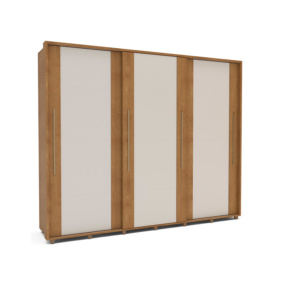 Guarda-Roupa Casal Sevilha Flex 3 Portas 4 Gavetas Off White e Freijó