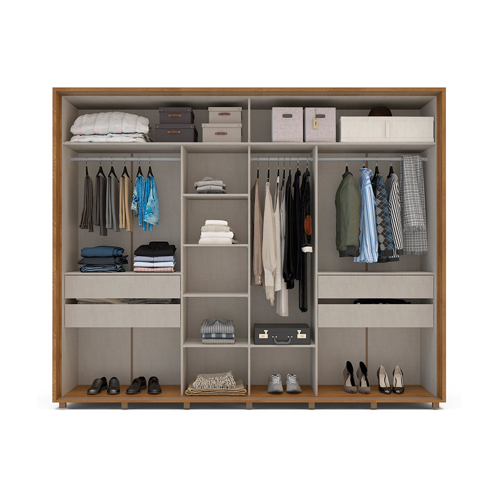 Guarda-Roupa Casal Sevilha Flex 3 Portas 4 Gavetas Off White e Freijó