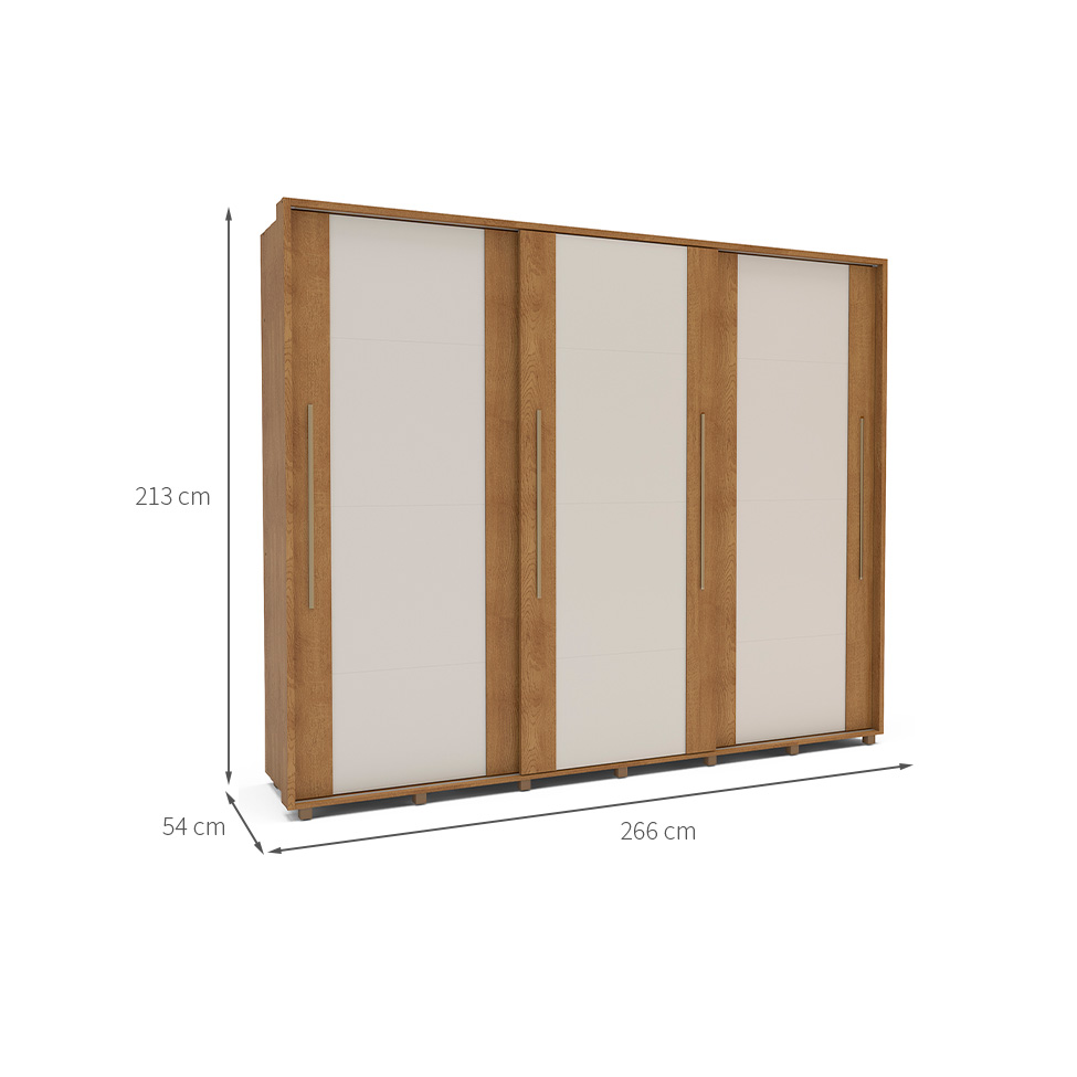 Guarda-Roupa Casal Sevilha Flex 3 Portas 4 Gavetas Off White e Freijó