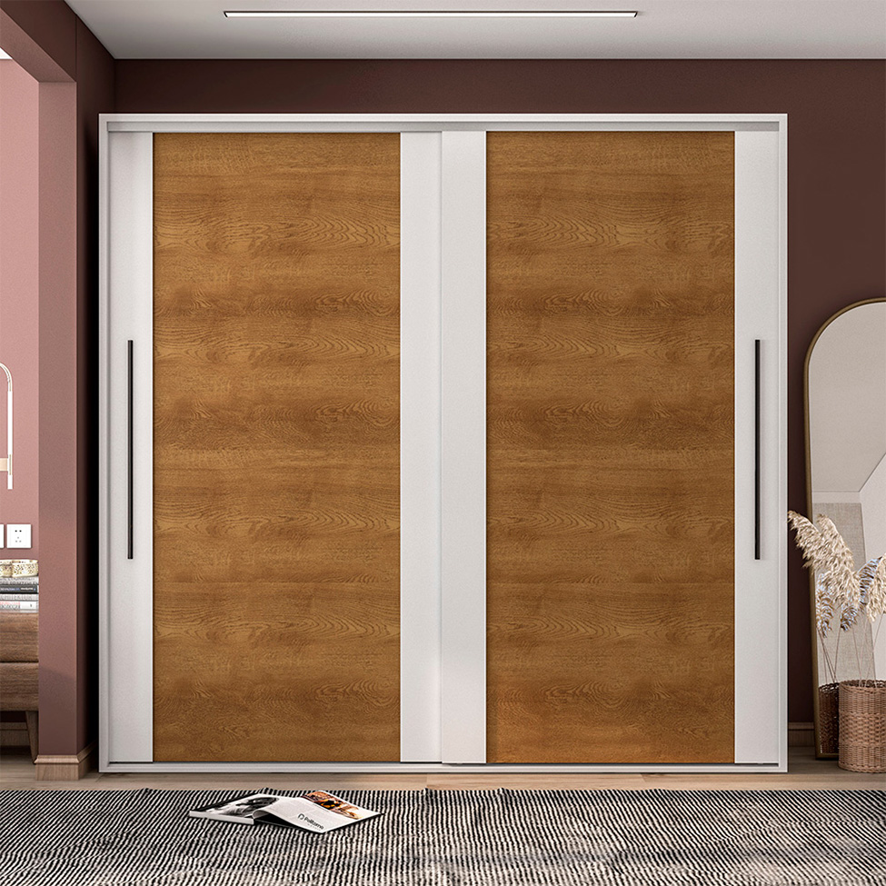 Guarda-Roupa Casal Sevilha Flex com Pés 2 Portas 4 Gavetas Branco e Freijó 217cm