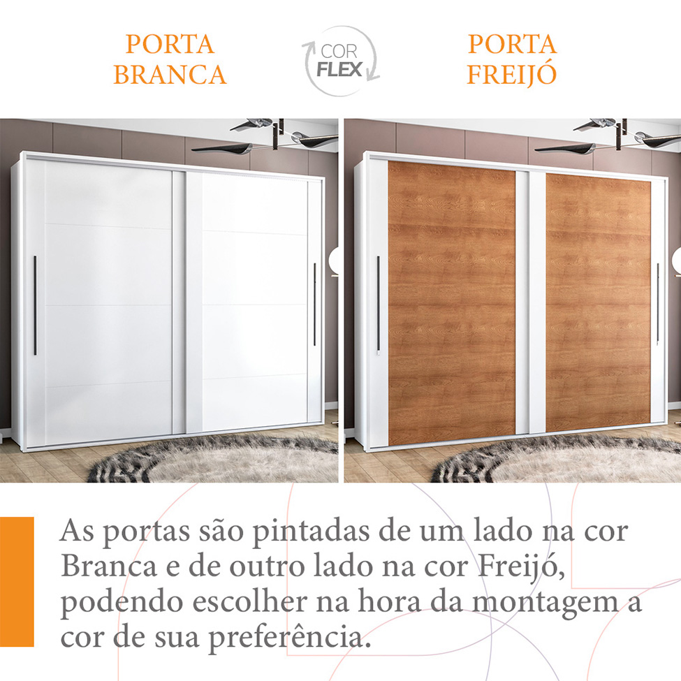 Guarda-Roupa Casal Sevilha Flex com Pés 2 Portas 4 Gavetas Branco e Freijó