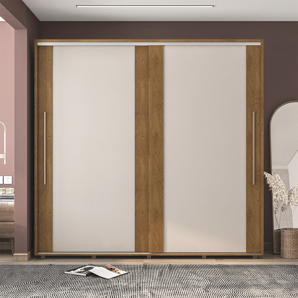 Guarda-Roupa Casal Sevilha Flex com Pés 2 Portas 4 Gavetas Freijó e Off White 213cm