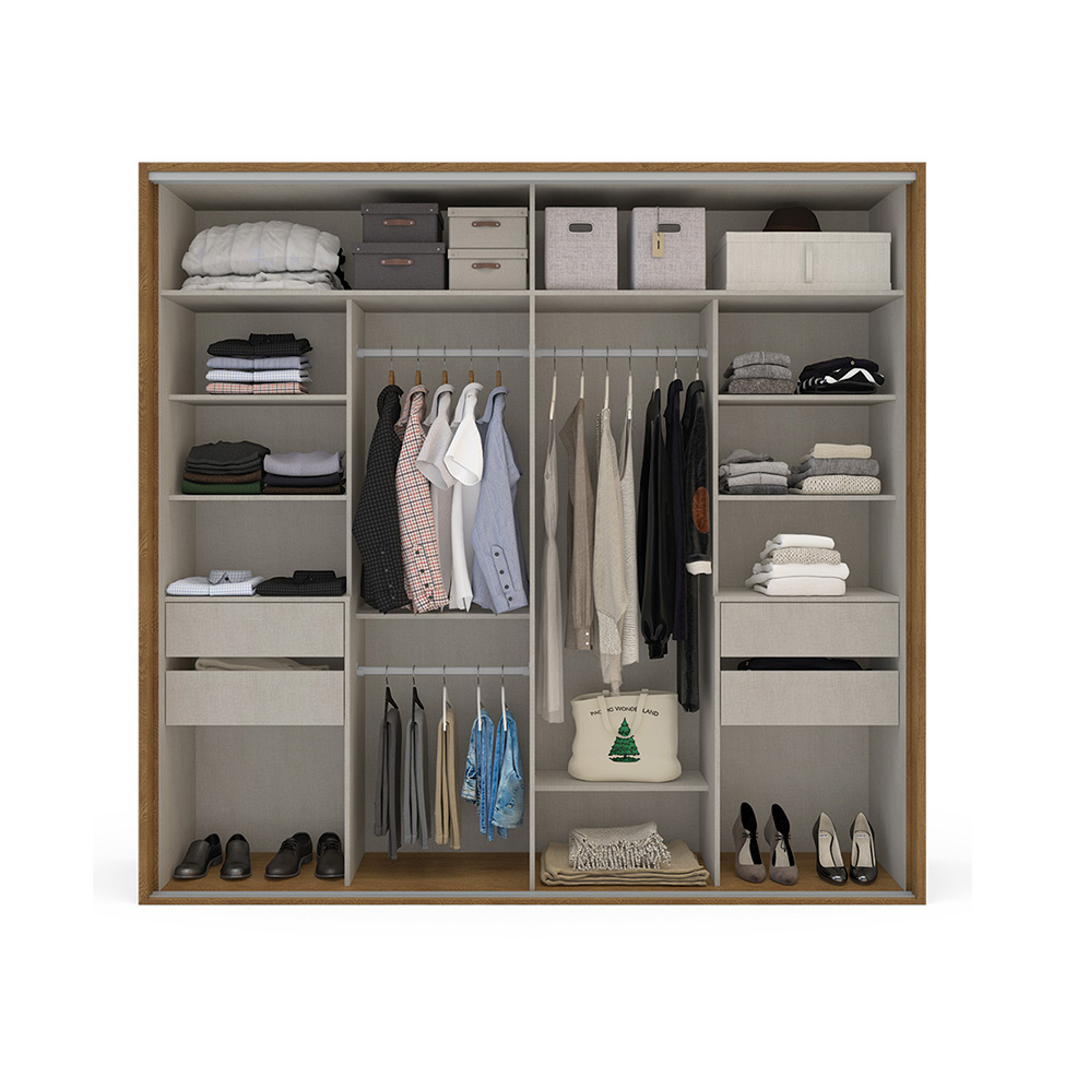 Guarda-Roupa Casal Sevilha Flex com Pés 2 Portas 4 Gavetas Freijó e Off White 213cm