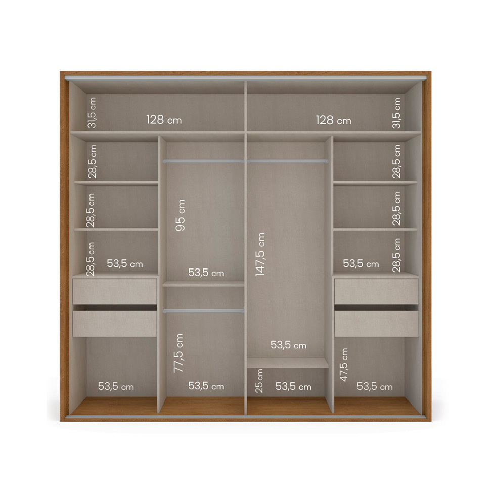 Guarda-Roupa Casal Sevilha Flex com Pés 2 Portas 4 Gavetas Freijó e Off White 213cm