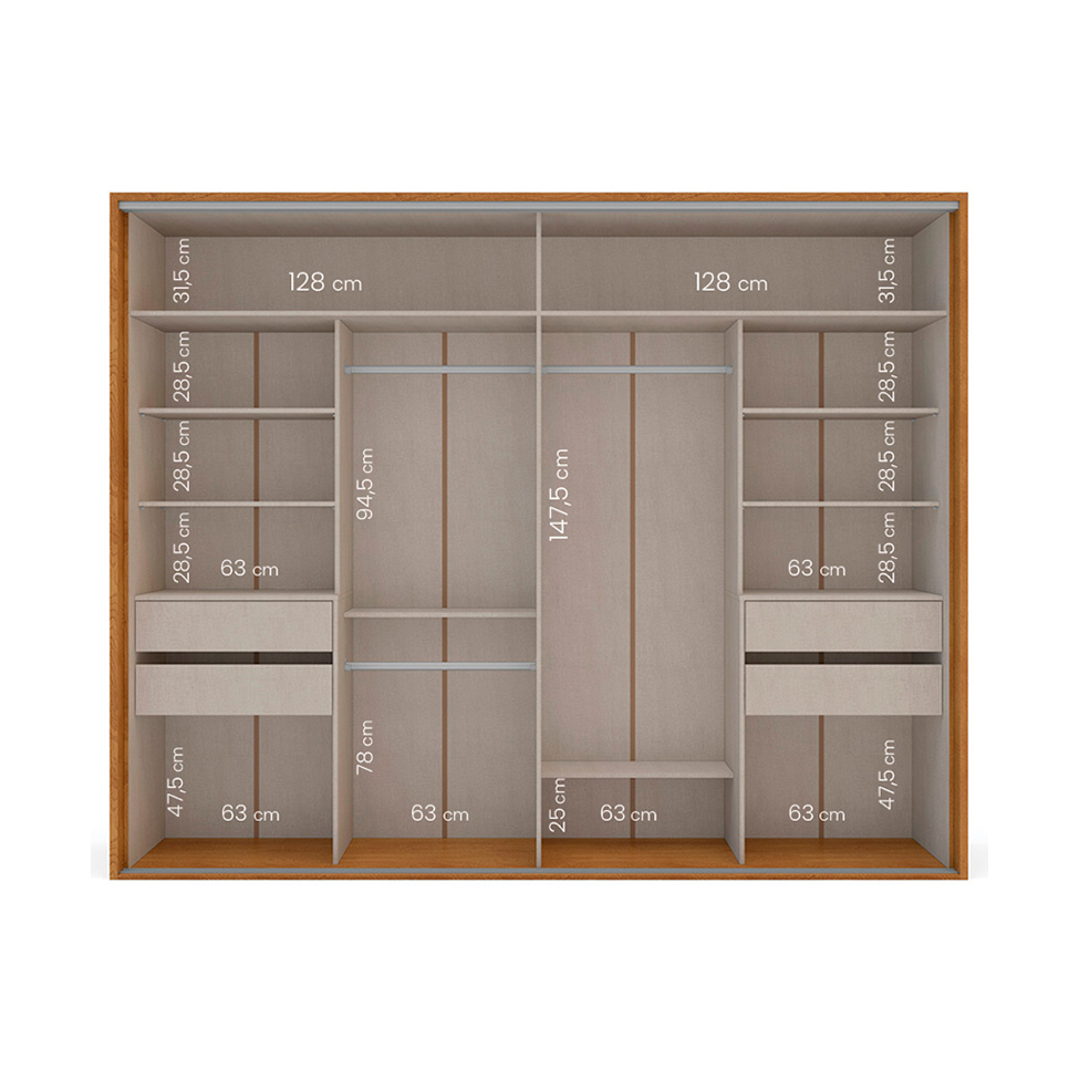 Guarda-Roupa Casal Sevilha Flex com Pés 2 Portas 4 Gavetas Freijó e Off White