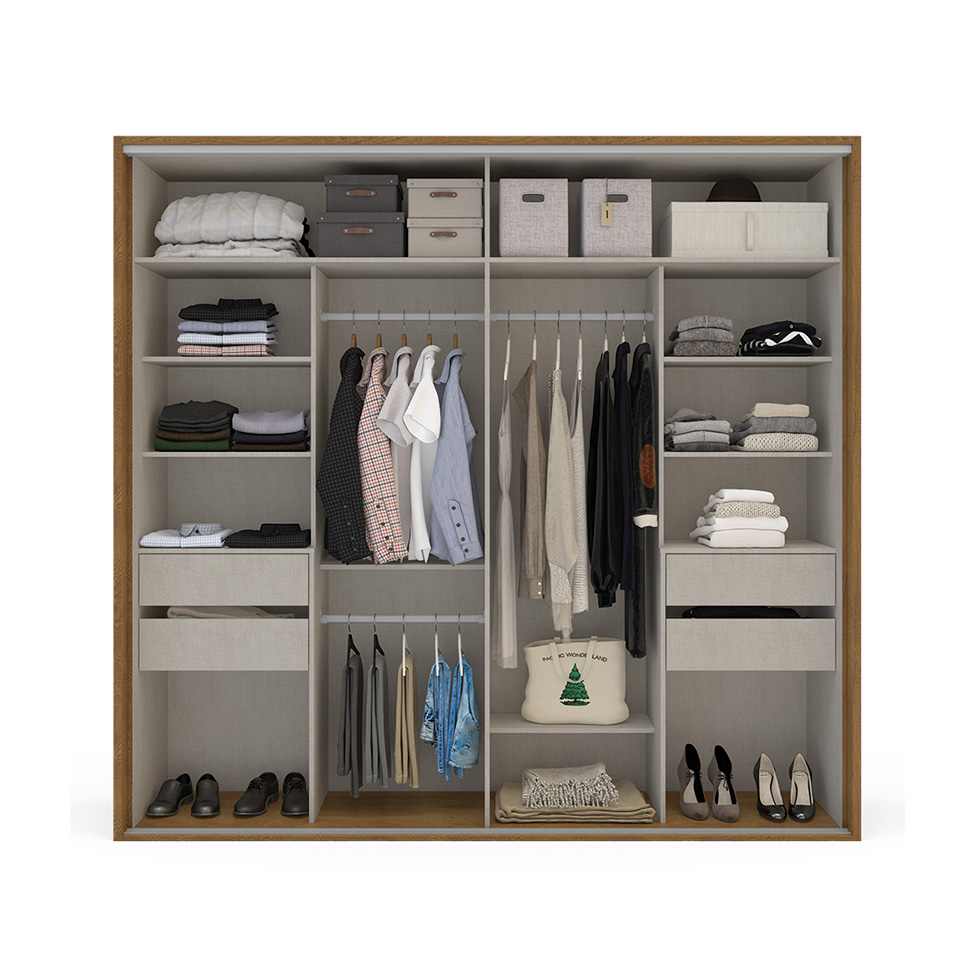 Guarda-Roupa Casal Sevilha Flex com Pés 2 Portas 4 Gavetas Off White e Freijó 217cm