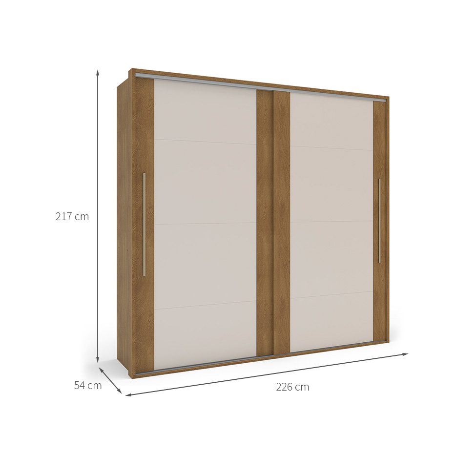 Guarda-Roupa Casal Sevilha Flex com Pés 2 Portas 4 Gavetas Off White e Freijó 217cm