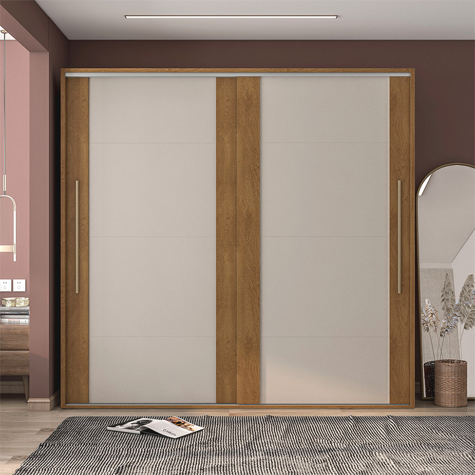 Guarda-Roupa Casal Sevilha Flex com Pés 2 Portas 4 Gavetas Off White e Freijó 217cm