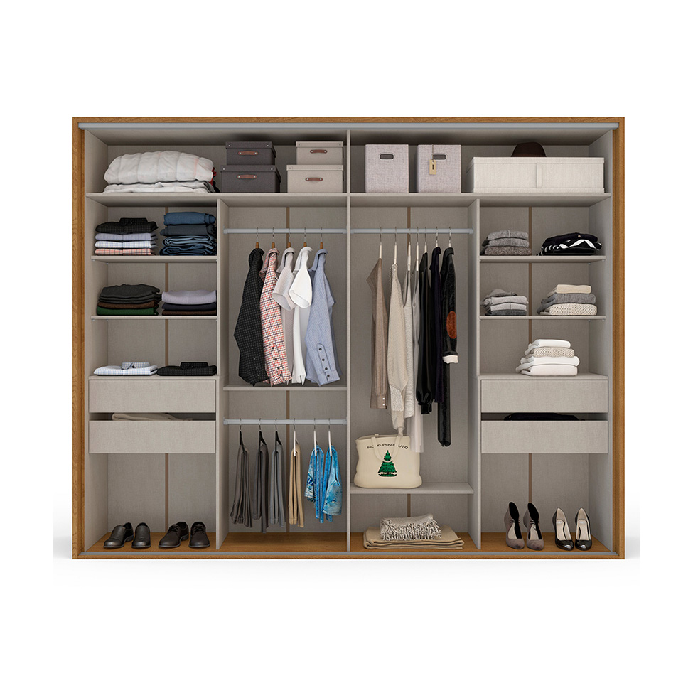 Guarda-Roupa Casal Sevilha Flex com Pés 2 Portas 4 Gavetas Off White e Freijó