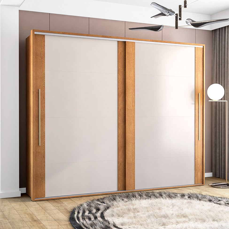 Guarda-Roupa Casal Sevilha Flex com Pés 2 Portas 4 Gavetas Off White e Freijó