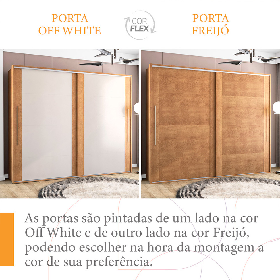 Guarda-Roupa Casal Sevilha Flex com Pés 2 Portas 4 Gavetas Off White e Freijó