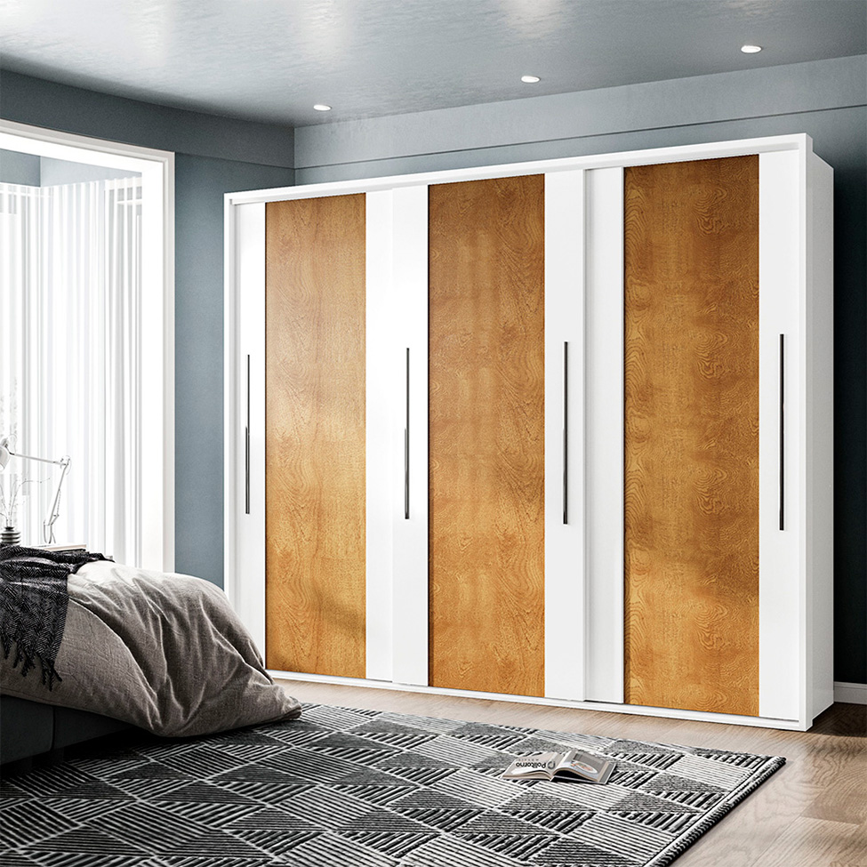 Guarda-Roupa Casal Sevilha Flex com Pés 3 Portas 4 Gavetas Branco 213cm