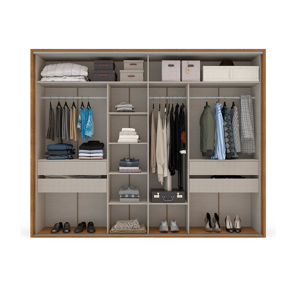 Guarda-Roupa Casal Sevilha Flex com Pés 3 Portas 4 Gavetas Freijó