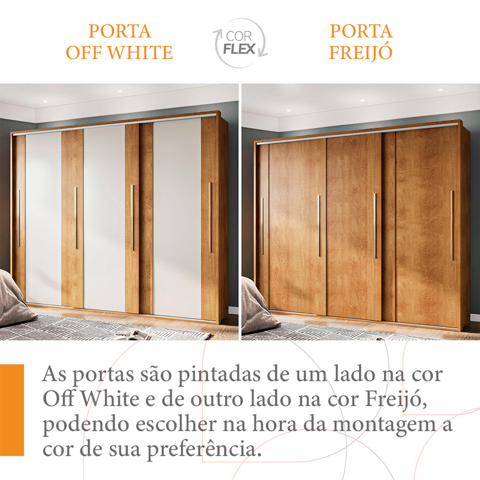 Guarda-Roupa Casal Sevilha Flex com Pés 3 Portas 4 Gavetas Freijó