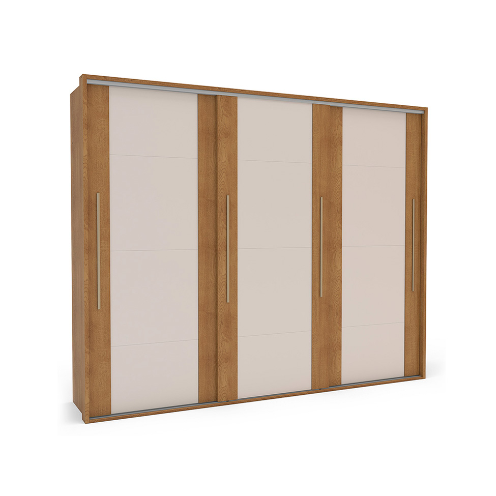Guarda-Roupa Casal Sevilha Flex com Pés 3 Portas 4 Gavetas Freijó e Off White 213cm