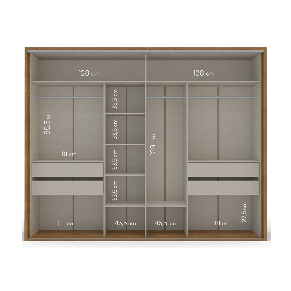 Guarda-Roupa Casal Sevilha Flex com Pés 3 Portas 4 Gavetas Freijó e Off White 213cm