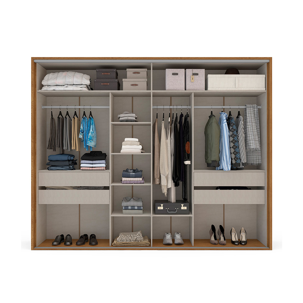 Guarda-Roupa Casal Sevilha Flex com Pés 3 Portas 4 Gavetas Freijó e Off White
