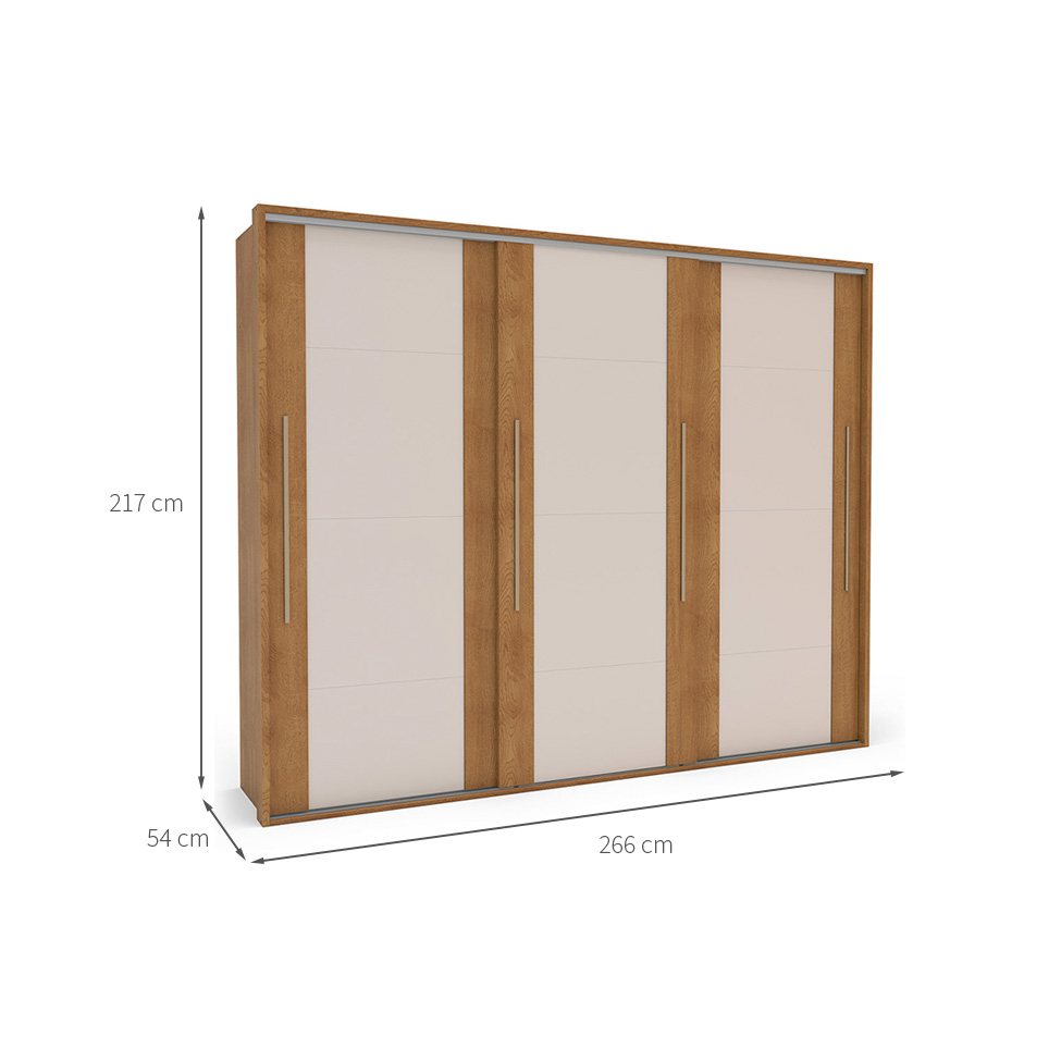 Guarda-Roupa Casal Sevilha Flex com Pés 3 Portas 4 Gavetas Freijó e Off White