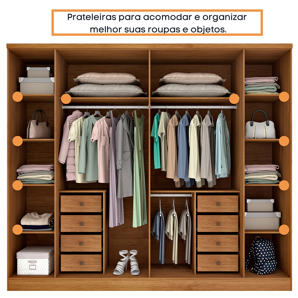 Guarda-Roupa Casal Sevilla 6 PT 8 GV Cinamomo e Off White