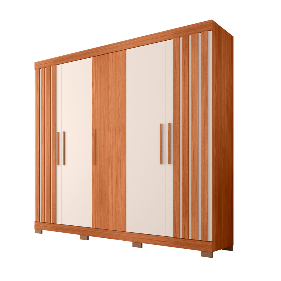 Guarda-Roupa Casal Sophia 5 Portas 2 Gavetas Freijó e Off White