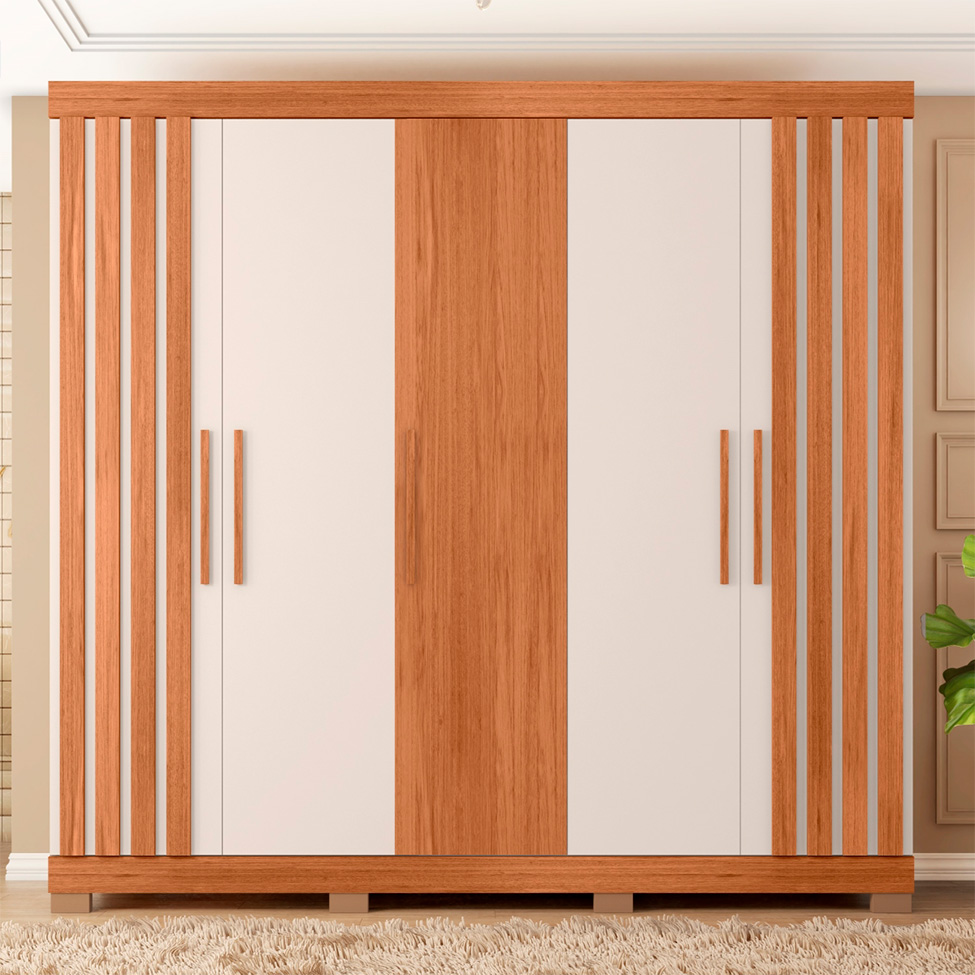 Guarda-Roupa Casal Sophia 5 Portas 2 Gavetas Freijó e Off White