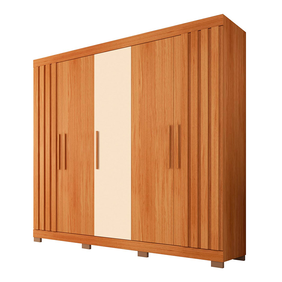 Guarda-Roupa Casal Sophia 5 Portas 2 Gavetas Freijó e Off White