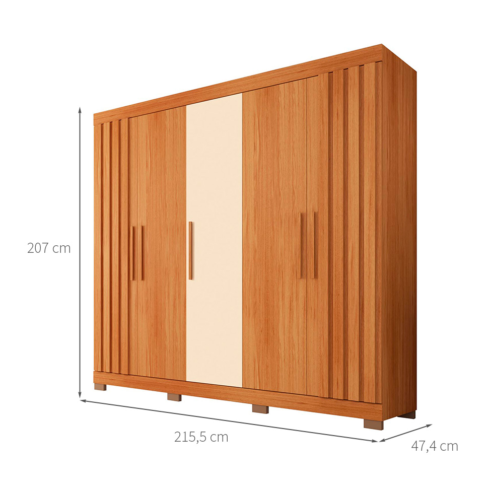 Guarda-Roupa Casal Sophia 5 Portas 2 Gavetas Freijó e Off White