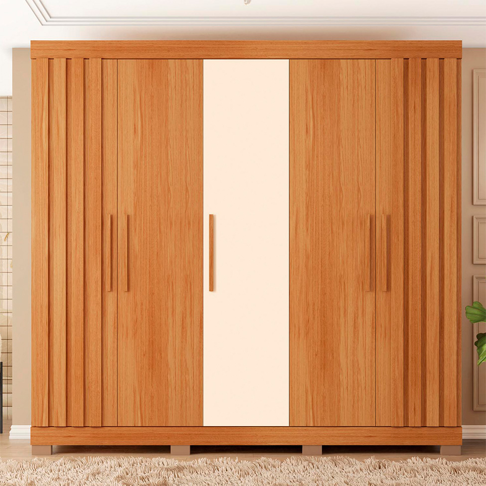 Guarda-Roupa Casal Sophia 5 Portas 2 Gavetas Freijó e Off White
