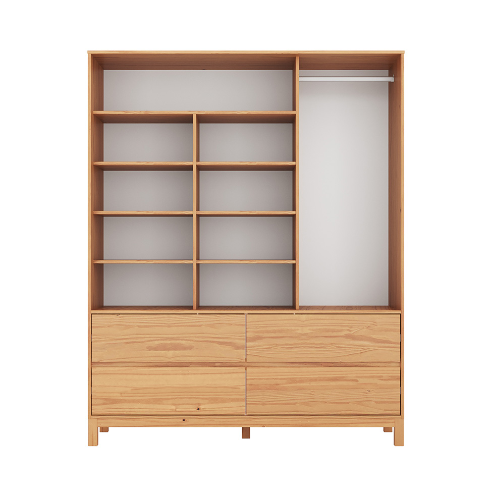 Guarda-Roupa Casal Square 3 Portas 4 Gavetas Madeira Maciça Natural Pine