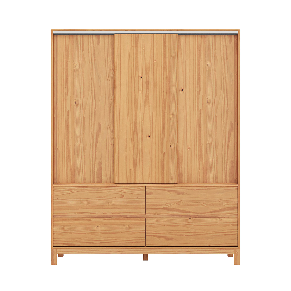 Guarda-Roupa Casal Square 3 Portas 4 Gavetas Madeira Maciça Natural Pine