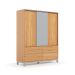 Guarda-Roupa Casal Square 3 Portas 4 Gavetas Madeira Maciça Natural Pine e Cool Grey