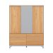 Guarda-Roupa Casal Square 3 Portas 4 Gavetas Madeira Maciça Natural Pine e Cool Grey