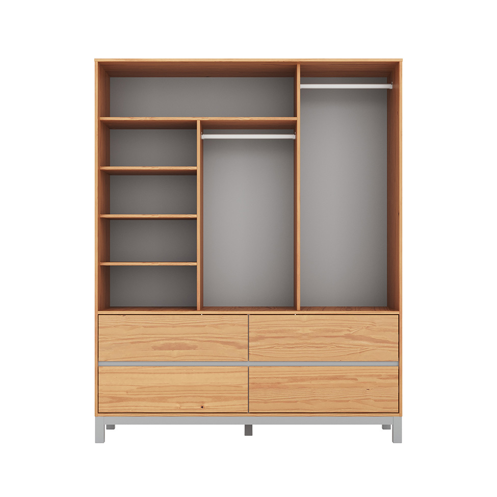 Guarda-Roupa Casal Square 3 Portas 4 Gavetas Natural Pine e Cool Grey
