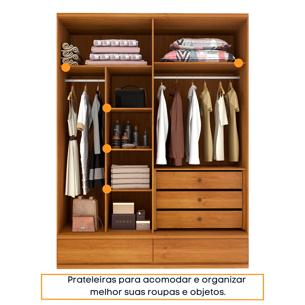 Guarda-Roupa Casal Stillus 4 Portas 5 Gavetas Cinamomo