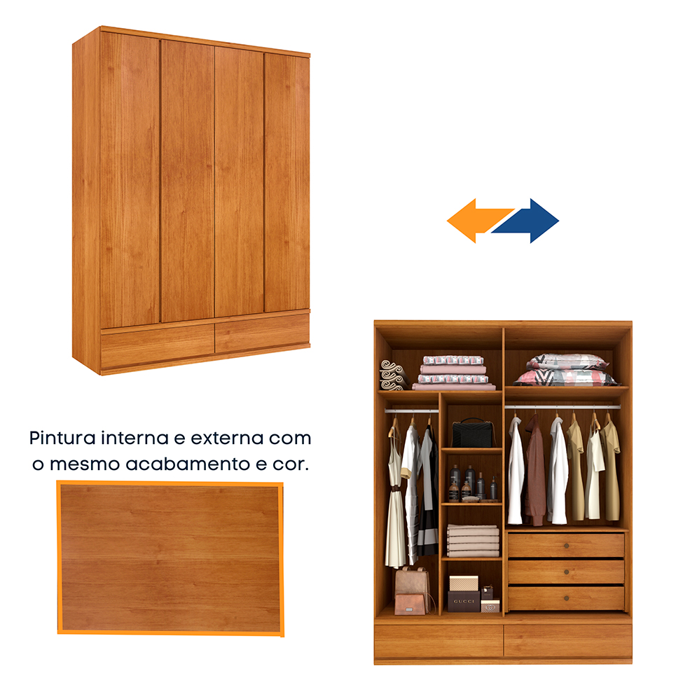 Guarda-Roupa Casal Stillus 4 Portas 5 Gavetas Cinamomo