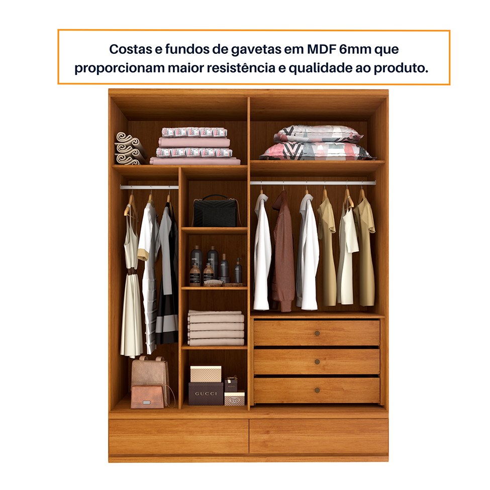 Guarda-Roupa Casal Stillus 4 Portas 5 Gavetas Cinamomo