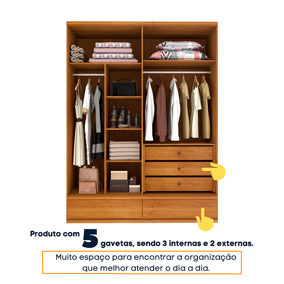 Guarda-Roupa Casal Stillus 4 Portas 5 Gavetas Cinamomo