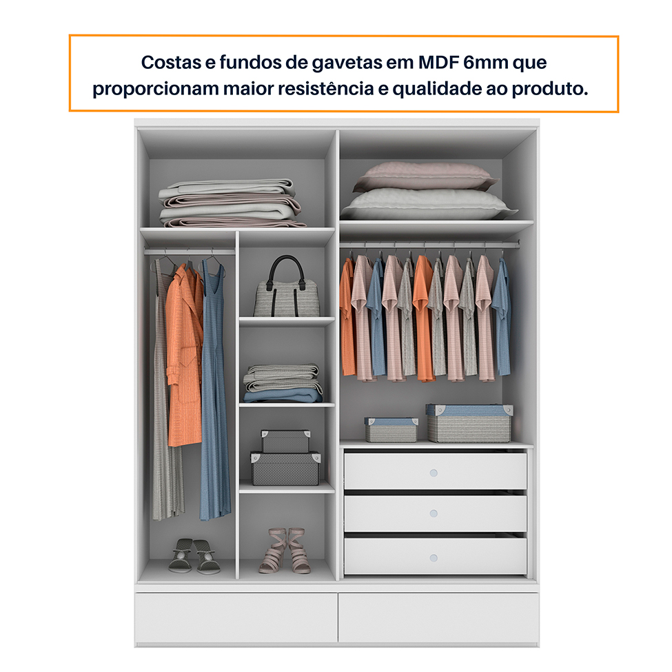 Guarda-Roupa Casal Stillus 4 Portas 5 Gavetas Neve